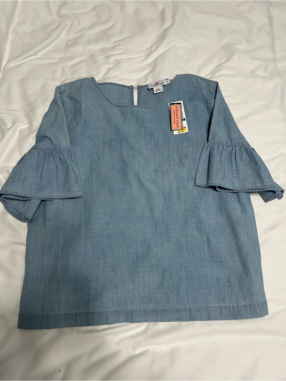 Vineyard Vines Light Blue Chambray Ruffle-Sleeve Top